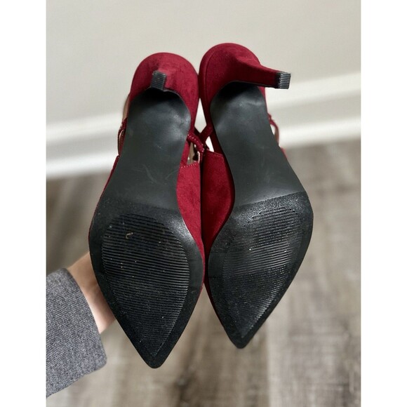 Anne Klein Red Sling Back Pointy Toe Suede Glitsy Heels Sz 7.5M Runs Small - Picture 5 of 10
